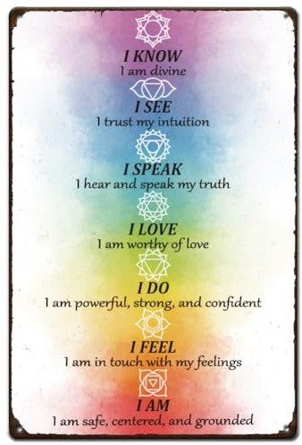SUPERDANT 7 Chakra Affermazioni Metallo Targhe In Latta Meditazione Poster In Metallo Retro Acquerello Donna Motivazionale Vintage Decorazione Da Parete Yoga Studio Targa In Latta per Casa