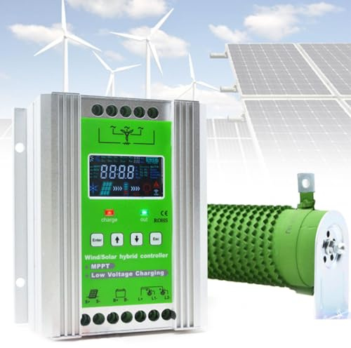 ERSINIAN Controlador de Carga híbrido eólico-Solar, recientemente actualizado, con Interruptor automático y regulador para Cargador de aerogenerador, 12 V/24 V-10 kW (24 V/48 V, 200 W)