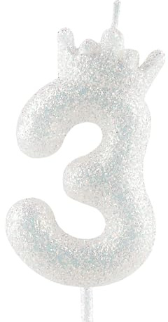 Candela di compleanno con corona bianca glitterata, 3. Candela di compleanno bianca scintillante con numero per decorazioni per torte per ragazze, feste a tema, anniversario di matrimonio