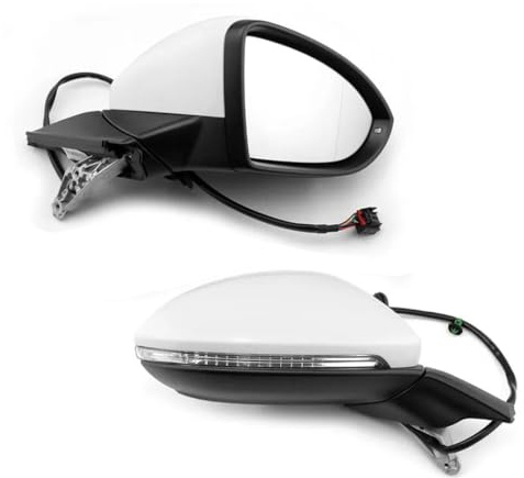 Außenspiegel Spiegel Beifahrersitz Rechts für Volkswagen Golf 7 2013-2022, mit Heizfunktion,Manuell Einklappbar, Mit Blinklicht 6 Kabel (Weiß)