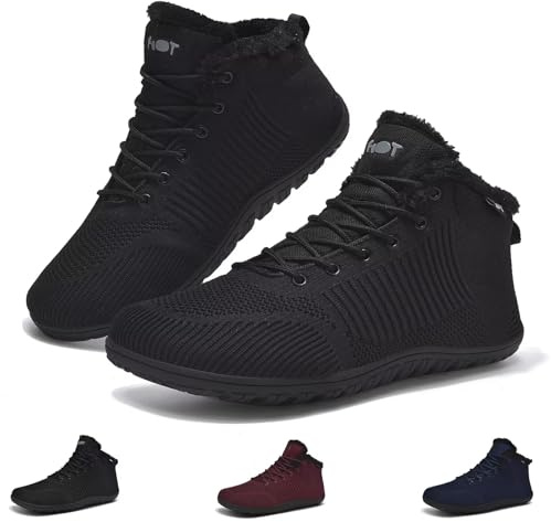 Schuvox Bottines Hiver Barefoot Imperméable Femme Chaussure Homme Bottes de Neige Boots Fourrées Chaudes Bottine Hivers Minimaliste Chaussures Pieds Nus D'hiver Winter Barefoot Shoes Noir 41