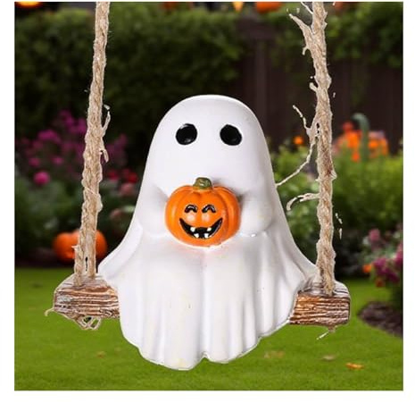 Figura de fantasma oscilante para sostener calabaza, jardín al aire libre, Halloween, decoración colgante de 2.76 pulgadas, bonita figura de fantasma, escultura de resina, adornos divertidos para