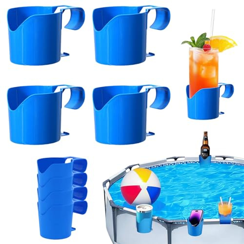 Puhzamey Mugghållare för pool, 4 stycken, mugghållare för poolkant, robust plastmugghållare för pool och sittpool, pooltillbehör för drycker, mobiltelefoner och redskap (blå)