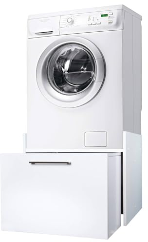 Negrari Komodo 5018D Mobile Alza Porta Lavatrice Asciugatrice Con Cassettone Contenitore Scorrevole in Legno Nobilitato Idrofugo Bianco Maniglia Ruotine Per Interno Anta Ribalta Montato 69x65 H59 cm