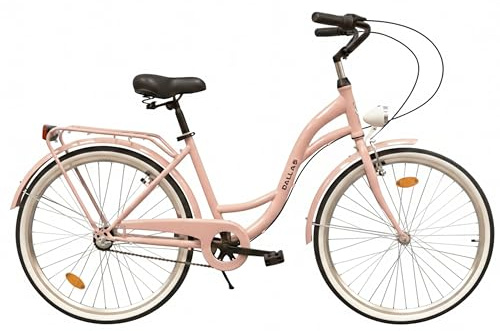 Fahrrad 26 Zoll - Bequemes Cityrad für Damen und Herren - mit 3-Gang Shimano Schaltung - Komfortabler Tiefeinsteiger für Stadt und Pendler - Dallas City - Puderrosa