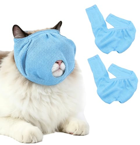 Cat Muzzle, 2PCS Breathable Cat Face Cover Adjustable Kitten Head Cover for Cats Nail Trimming Grooming, Avoid Biting Scratching