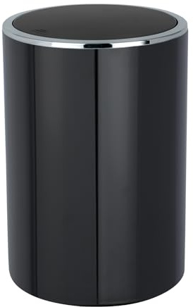WENKO Kosmetikeimer Mod. Inca 5 Liter Abfallbehälter mit Deckel für Gäste-WC Badezimmer Mülleimer Kunststoff BPA-frei Schwarz Ø 18,5 x 25,5 cm