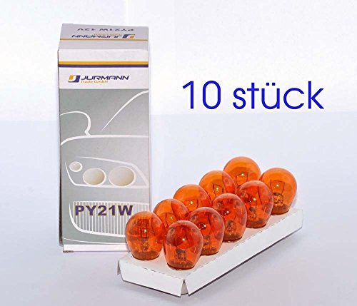 10 Stück SET - PY21W - BAU15S - 21W -Gelb - 12V (versetzte Pins) Blinkerbirne KFZ Beleuchtung - LONGLIFE - Glühlampe, Glassockellampe, Glühbirne, Soffitte, Autolampen WERKSTATTWARE