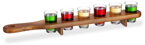 Relaxdays Schnapsbrett aus Holz, 2 Stück, 12 Gläser, praktische Platte, halbe Meter, tolle Geschenkidee, Tablett, Braun