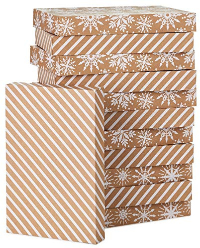 Hallmark medelstora presentaskar med lock (12 skjortlådor, vita snöflingor och ränder på kraft) till jul, vinterbröllop, möhippor