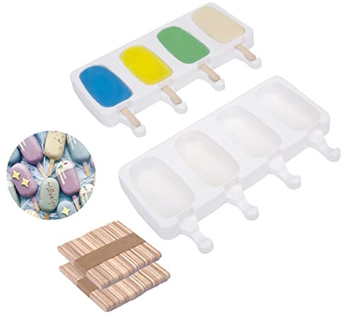 Moldes de Helado, 8 Pack Juego de Moldes para Polos, de Grado Alimenticio, sin BPA, para Niños, Adultos, Postre, Chocolate, Bricolaje(con 100 unids Palos de madera)