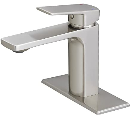 VOTON Bathroom Faucet Brushed Nickel Single Handle Bathroom Faucet 1 or 3 Hole Bathroom Sink Faucet with Deck Plate RV Bathroom Faucet 1.2 GPM