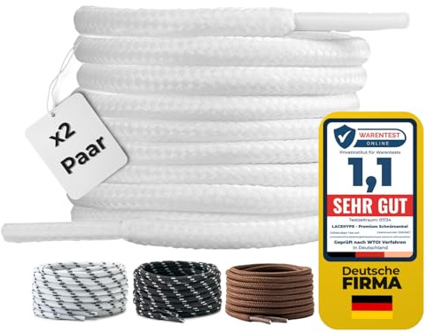 LaceHype 2 par – premium runda skosnören [Ø 4 mm] för arbetsskor, stövlar, utomhusskor och sportskor, slitstarka skoband, ersättningsskor av polyester