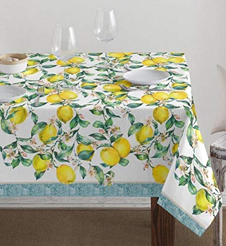 LARA MORADA - Tovaglia da Tavola, per Pranzo e Cena, Cotone Ioneta, 70% Cotone 30% Poliestere, Stampa Digitale, 12 Posti, 140cm x 240cm Lemon