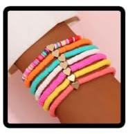 Wedity 7pcs Love Heart Beaded Bracelets Colorful Clay Armband Adjustable Hand Accessories for Women and Girls