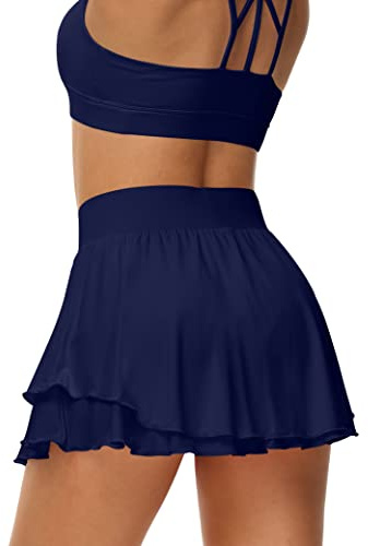 UrKeuf - Faldas de tenis atléticas para mujer con bolsillos, faldas de golf de 33 cm con volantes, faldas deportivas con pantalones cortos de seda helada para correr, entrenamiento y deportes, Azul