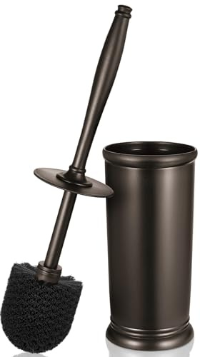 Toilet Bowl Brush Holder Set: Bathroom Deep Cleaning Toilet Scrubber Rim Cleaner with Caddy for Restroom Rv - Hidden Modern Elegant Toilet Clean Decorative Accessories - Bronze