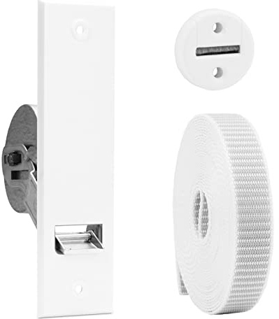 Einlassgurtwickler 160mm - Bundle - Wickler, Gurtband und Gurtführung, Gurtführung 23 mm rund mit Bürste, weiss, Rolladengurt Grau 23mm Standard, mit weisser Abdeckung (160-161mm)