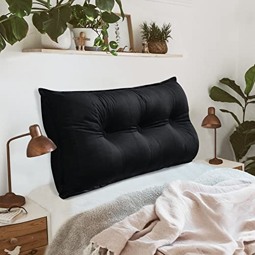 Johnear Rückenkissen für Sofa Rückenlehne Bett Lesekissen, Samt Bücherkissen Großes Lendenkissen Kopfteil Bett Kopfkissen Wandkissen Beinkissen (Schwarz，100x8x50cm)