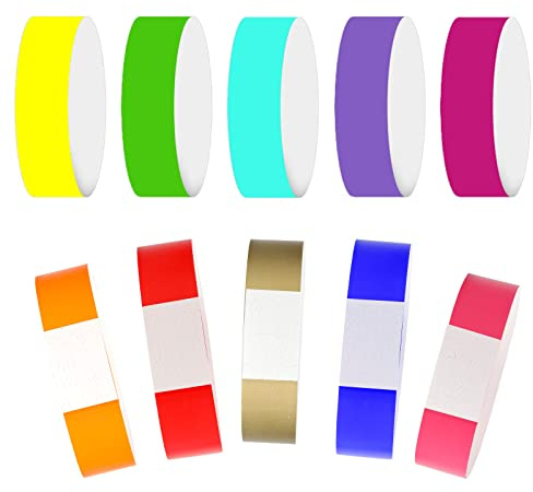 SAVITA 200 Stück Farbig Papierarmbänder, Reißfest Bunt Neon Armbänder Wasserdicht Einwegarmbänder für Veranstaltungen Partys (10 Farben)