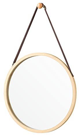 [en.casa] Bambus Wandspiegel Bykle rund 38 cm Hängespiegel Bambusrahmen hängender Spiegel für Badezimmer Flur Ankleideraum Natur