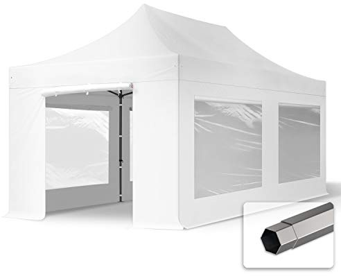 TOOLPORT Faltzelt Faltpavillon Pavillon 3x6m - mit 4 Seitenteilen (Panoramafenster) Premium Dach Partyzelt schwer entflammbar weiß