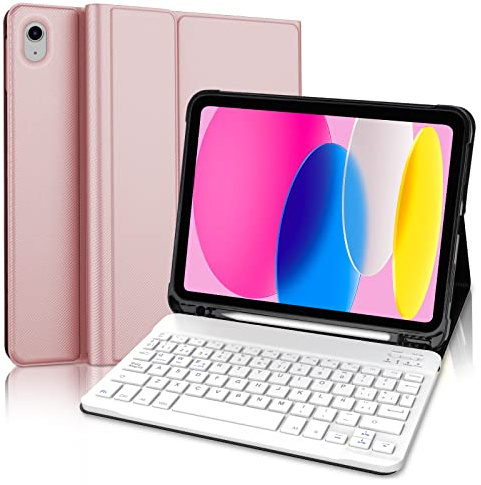 IVEOPPE Teclado para iPad 10 Generación 2022/11 Generación A16 2025 (10.9/11 Pulgada), Funda Teclado Español Ñ Desmontable Inalámbrico Bluetooth para iPad 10/11 Generación 2022/2025, Oro Rosa