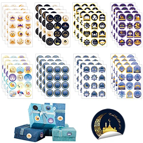 Eid Mubarak Aufkleber, 384 Dots Ramadan Aufkleber, Muslim Party Dekoration Aufkleber,Ramadan Sticker Runde Geschenktüten Etiketten Selbstklebende Siegelaufkleber Geschenke für Eid Mubarak Muslim Party