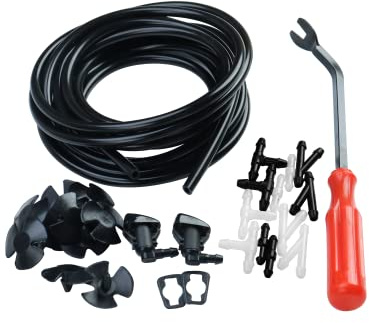 Windshield Washer Nozzles Hose Kit Compatible with Grand Cherokee Include 2 pcs Sprayer Nozzle&Gasket,4M Fluid Hose,12 pcs Hose Connectors,10 pcs Hood Retainers,1 Tool (90 Degree Washer nozzles)