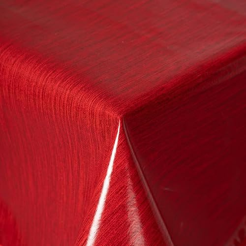 Tischdecke Outdoor Wetterfest, rutschfest & Abwaschbar in 5 Farben - Wachstuchtischdecke mit Leinenoptik, Vlies-Unterseite & Paspelrand - Gartentischdecke Rechteckig 130x220 cm Rot