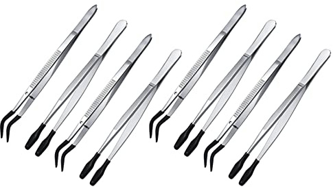 8 Piezas de Pinzas con Punta de Goma para Manualidades Laboratorio Pinzas Industriales para Pasatiempos Alicates Caja de Plástico con Sello de Joyas 12 / 15cm