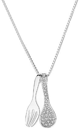 MAYJAI S925 soupe cuillère à soupe en argent fourchette collier pour enfants,Argent