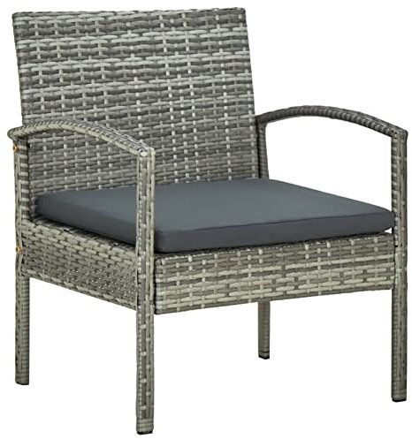 Homgoday Gartenstuhl mit Kissen Gartensessel Essstuhl Balkonsessel Rattansessel Rattanstuhl Balkonstühle Balkonstuhl Terrassenstuhl Poly Rattan Grau