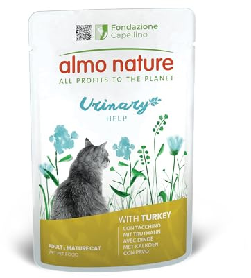 Almo Nature Functional Urinary Help - Comida Húmeda para Gatos Adultos de Pavo - Soporte para el Bienestar del Tracto Urinario - 30 Bolsitas de 70g