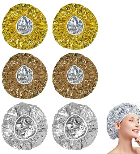 RTRTGS 6 Pieces Aluminium Heat Cap, Aluminium Foil Cap for Perm, Aluminium Deep Conditioning Heat Cap, Drying Hood for Hair, Salon Hair Cap, Nourishing Waterproof
