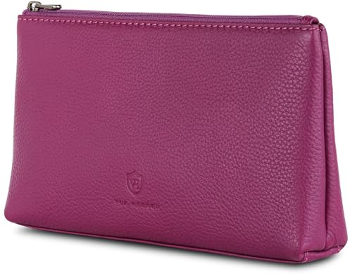 VON HEESEN Echtleder Kosmetiktasche für Damen & Herren - Kulturbeutel aus echtem Leder - Kulturtasche und Waschtasche für Männer und Frauen in Pink