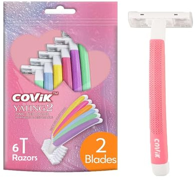 COVIK Women's Disposable Razors, 6 Count Shaving Razors for Women, 2 Blade Razor for Women Sensitive Skin Smooth Hair Removal (1 Packages of 6 Razors)