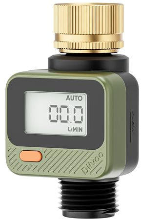Diivoo Medidor de Agua para Manguera con Panel Extraíble 180°, 4 Modos Medición, Entrada de latón, Impermeable IP54,Caudalímetro Digital Agua para Depósito de agua de Caravana, Jardín, Piscina, Césped