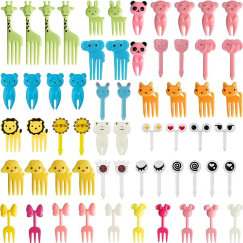 VIVIIHOO 60 tenedores de frutas reutilizables, mini tenedores y picadores de aperitivos para fiambreras, bento box y fiestas, bonitos pinchos