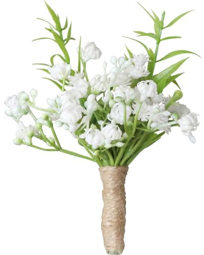 Whakano Künstliche Blume Schleierkraut Boutonniere Hochzeit Weiß Grün,Schleierkraut Ansteckblume Dekor,Prom Corsage,Hochzeitsanstecker für Braut Brautjungfer Gäste Herren Damen Party Taufe