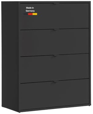 mokebo Kommode 'Die Stilvolle' (80x73x40 cm) Made in Germany, Highboard, Anrichte, Sideboard, Schubladenschrank für Schlafzimmer, Flur & Kinderzimmer mit 4 Schubladen aus Holz in Anthrazit Schwarz