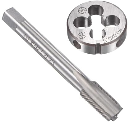 Unifizz Ensemble de tarauds et filières métriques M10 x 0,5 mm, tarauds à vis avec matrice de filetage ronde, kit de tarauds et filières pour réparation de filetage de vis et de boulons