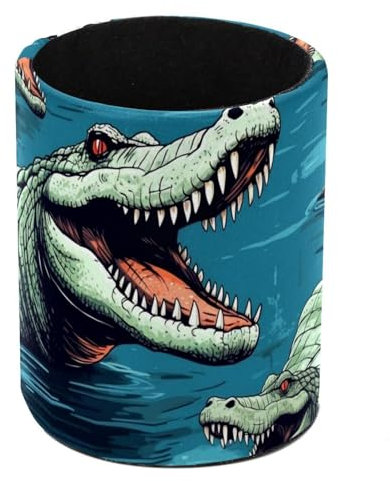 Alligator Blue Pond Standing Pencil Case, Round Pen Holder Pouch Capacity Pen CupMakeup Brush Boxes for School Students Office Women Teens