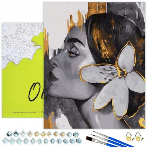 Oh Art! Malen Nach Zahlen Erwachsene Set Mit 3 Pinseln Und Acrylfarben Gemälde Acrylic Malerei DIY Leinwand 40 x 50 cm Mädchen Mit Lilie