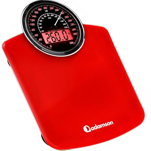 Adamson Hybrid 2-in-1 Analog & Digital Weighing Scale for Body Weight up to 400lbs + Thick Tempered Glass + Extra Large Display + Easy to Read Digital Bathroom Scale + New Version - Red