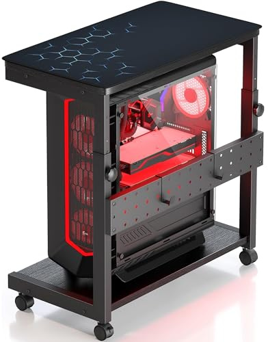 Yornoli Höhenverstellbarer Computer PC Tower Ständer mit Rollen und Maus Pad, PC Ständer PC Halterung unter Schreibtisch, PC CPU Stand, Druckerständer, Schwarz