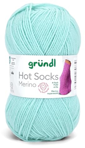 Gründl Hot Socks Merino, Sockenwolle mit Merinowolle, Strumpfwolle 4-fädig 50g / 200m, Sockengarn 4fädig uni einfarbig (05 mint)