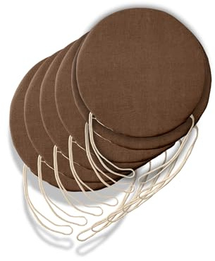 Set aus 6 abnehmbaren runden Küchenstuhlkissen, Kissen für Wohnzimmerstühle – Stuhlkissen mit Schnürung, hergestellt in Italien – Dicke 3 cm – Dekorationen für Zuhause (braun, Durchmesser)