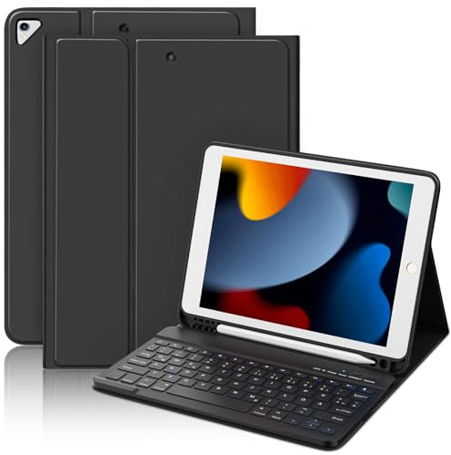 MMK Tastatur Hülle für iPad 10.2 Zoll (9/8/7 Generation 2021/2020/2019) | Hülle für iPad Air 3rd 2019 und Pro 10.5 2017, Abnehmbar Tastatur Schutzhülle mit Pencil Halter, Deutsches QWERTZ-Layout