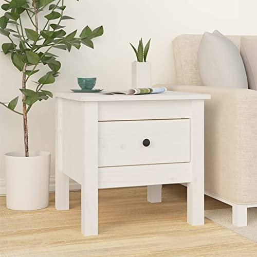 Somanki Beistelltisch, Sofatisch, Sofatablett, Laptop Tisch, Couch Tisch, Mini Tisch, Druckertisch, Coffee Table, Wohnzimmer Tisch Für Couch, Weiß 40x40x39 cm Massivholz Kiefer